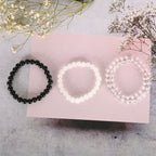 NVR Men & Women Transparent & White & Black Marbel Crystal Elasticated Bracelet - Distacart
