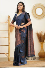 DEIANA'S Beautiful Designer Golden zari Soft Lichi Silk Saree - Navy Blue