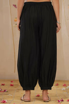 Juniper Women Black Cotton Flex Solid Stylized Dhoti Pant - Distacart