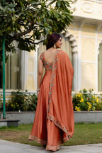Teeya Creation Orange Color Vichitra Silk Designer Party Wear long Gown - Distacart