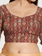 Joban Fashion Maroon Viscose Rayon Padded Blouse With Sweetheart Neck Elbow Sleeves - Distacart