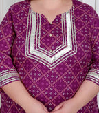 Miravan Plus Size Women Cotton Magenta Gota Work Kurta With Flared Palazzo - Distacart