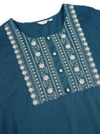 Sztori Plus Size Floral Yoke Design Mirror Work Straight Kurta