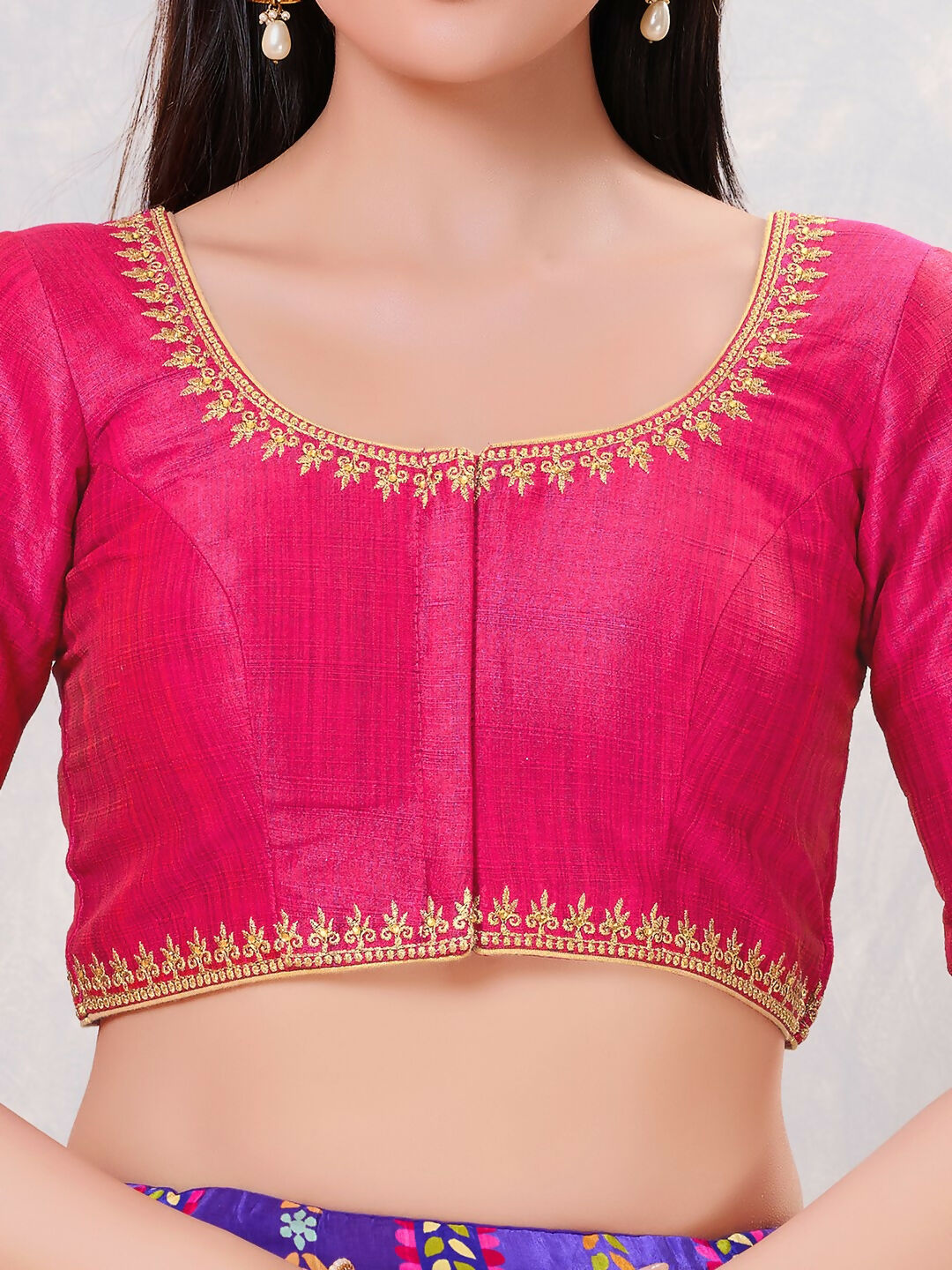 Joban Fashion Women Silk Dark-Pink Stitched Blouse