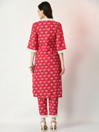 Myshka Women's Pink Printed Kurta With Trousers