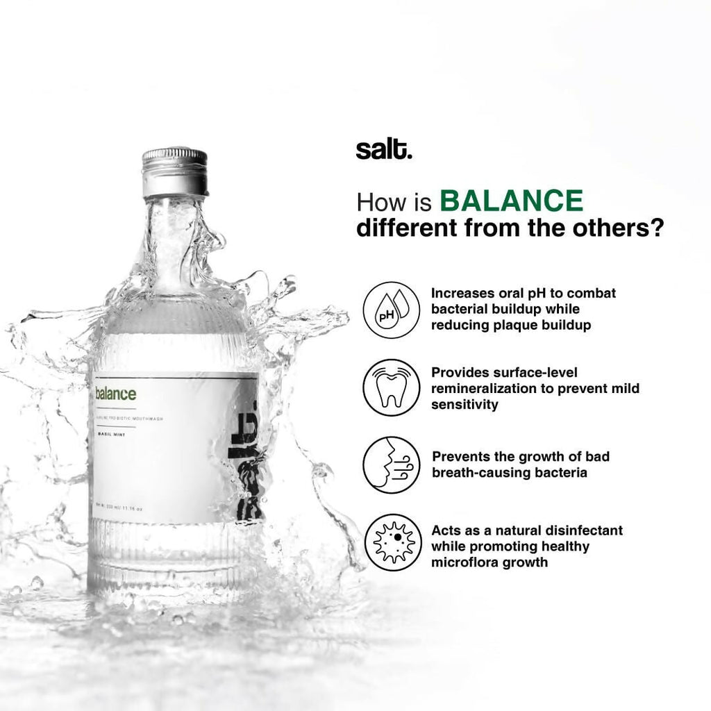 Salt. Oral Care Balance Mouthwash Natural Alkaline Probiotic Mouthwash with Basil Mint