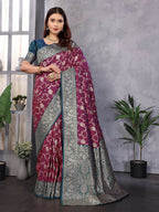 Joban Fashion Banarasi Magenta Woven Soft Silk Saree - Distacart