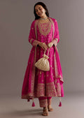 Teeya Creation Pink Color Chinnon Silk Embroidery Work Gown - Distacart