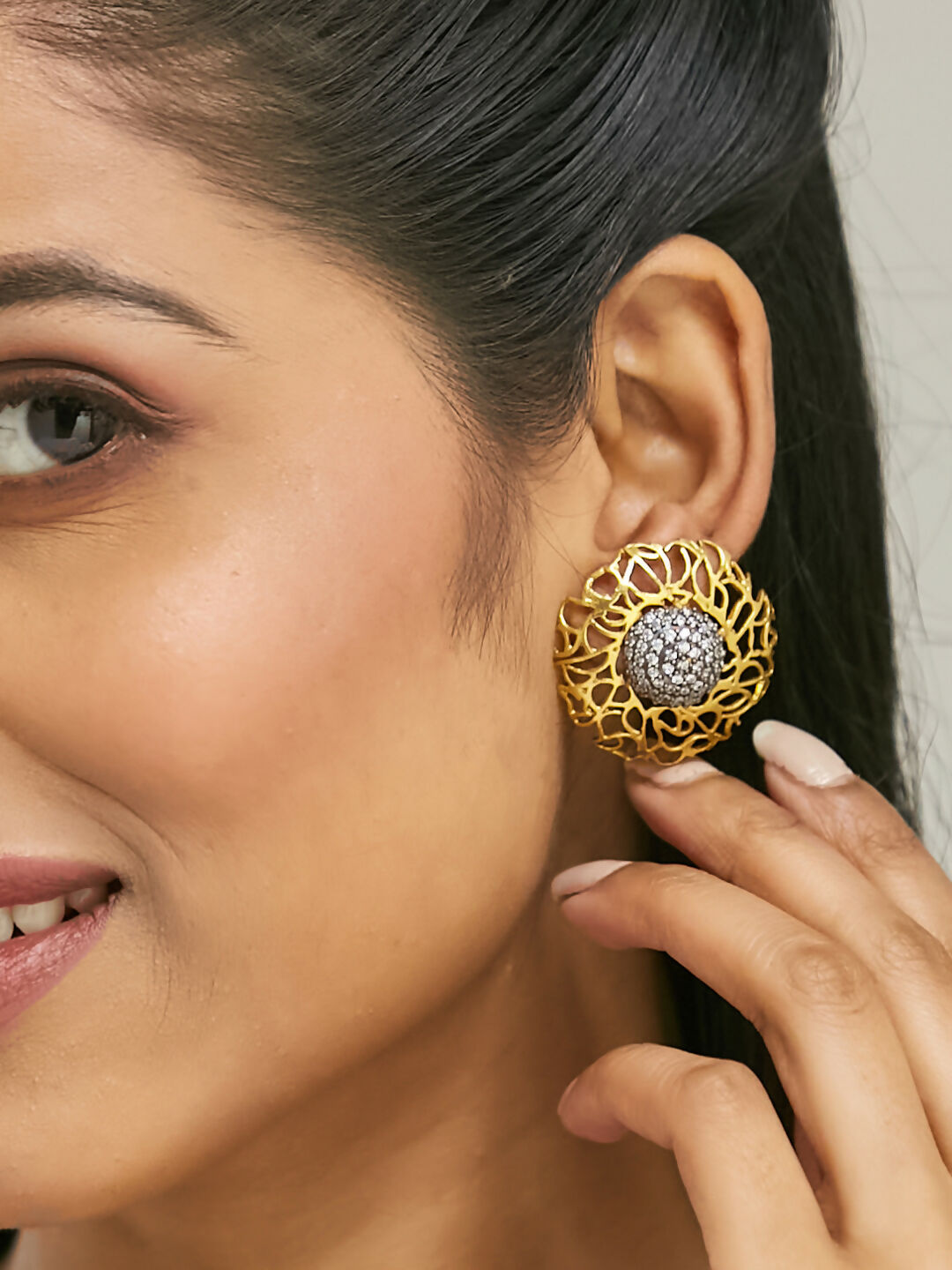 Nuyug 22k Gold Plated Filigree Statement Studs - Distacart