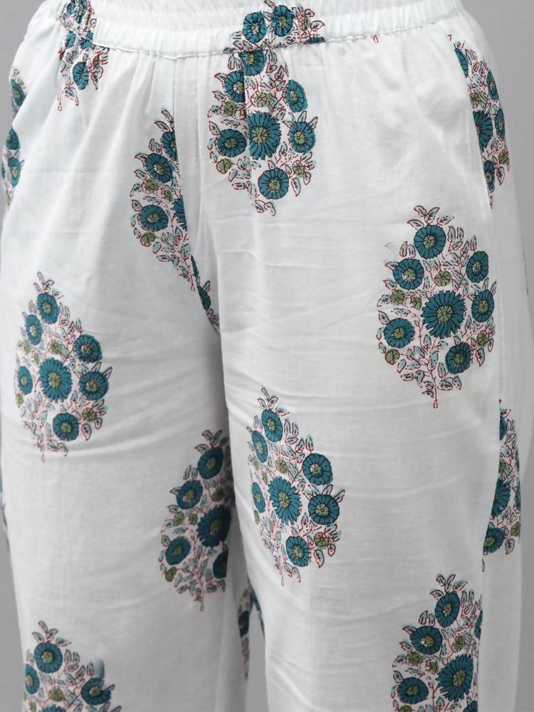 Yufta Green Hand Block Printed Kurta with Trouser and Dupatta