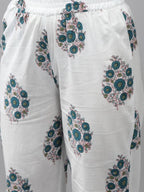 Yufta Green Hand Block Printed Kurta with Trouser and Dupatta