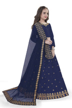 Dwiden Navy Blue Queen Tafetta Sattin Semi-Stitched Girl's Lehenga Choli