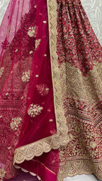 Jyoti Fashion Women's Rani Pink Velvet Fancy Dori & Sequins Multi Thread Embroidered with Diamond Work Wedding Lehenga Choli