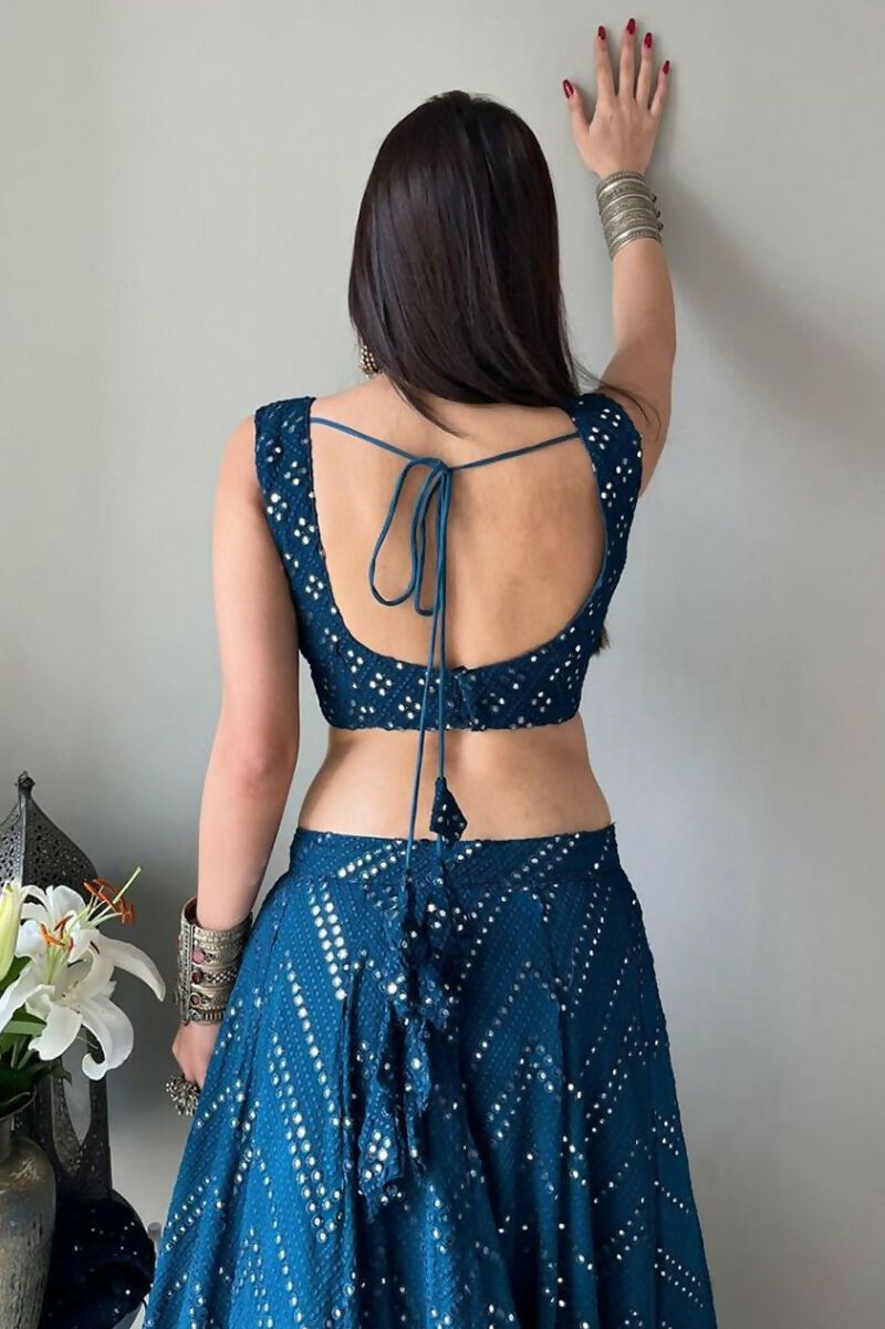 Jyoti Fashion Blue Thread Embroidery Georgette Designer Lehenga Choli with Dupatta