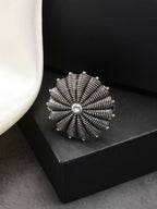 NVR Women's Silver-Toned Floral Shape Adjustable Finger Ring