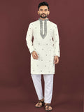 Anaita White Embroidered Silk Straight Kurta