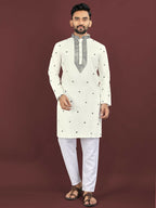 Anaita White Embroidered Silk Straight Kurta