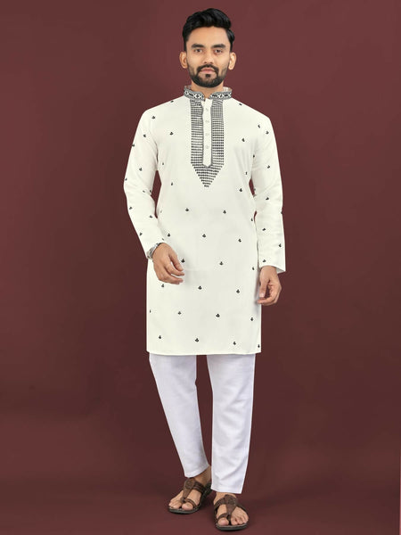Anaita White Embroidered Silk Straight Kurta