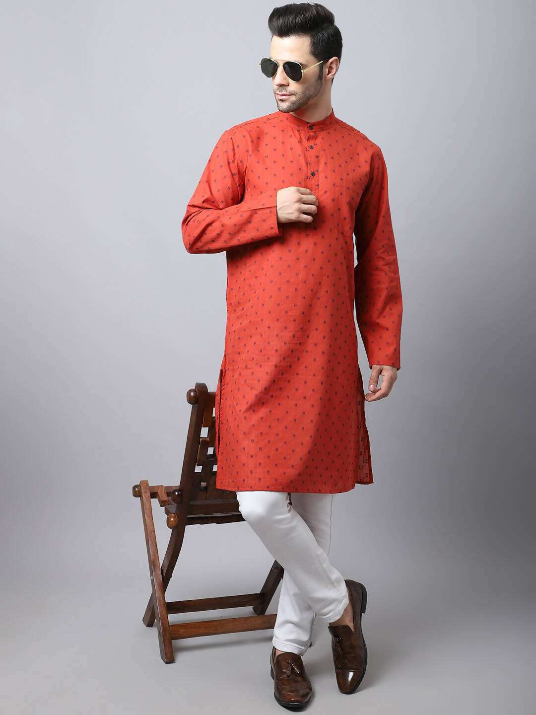 Even Apparels Red Pure Cotton Men's Kurta With Band Collar - Distacart