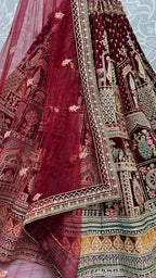 Jyoti Fashion Women's Maroon Velvet Fancy Dori & Sequins with Multi Thread Embroidered with Diamond Work Wedding Lehenga Choli