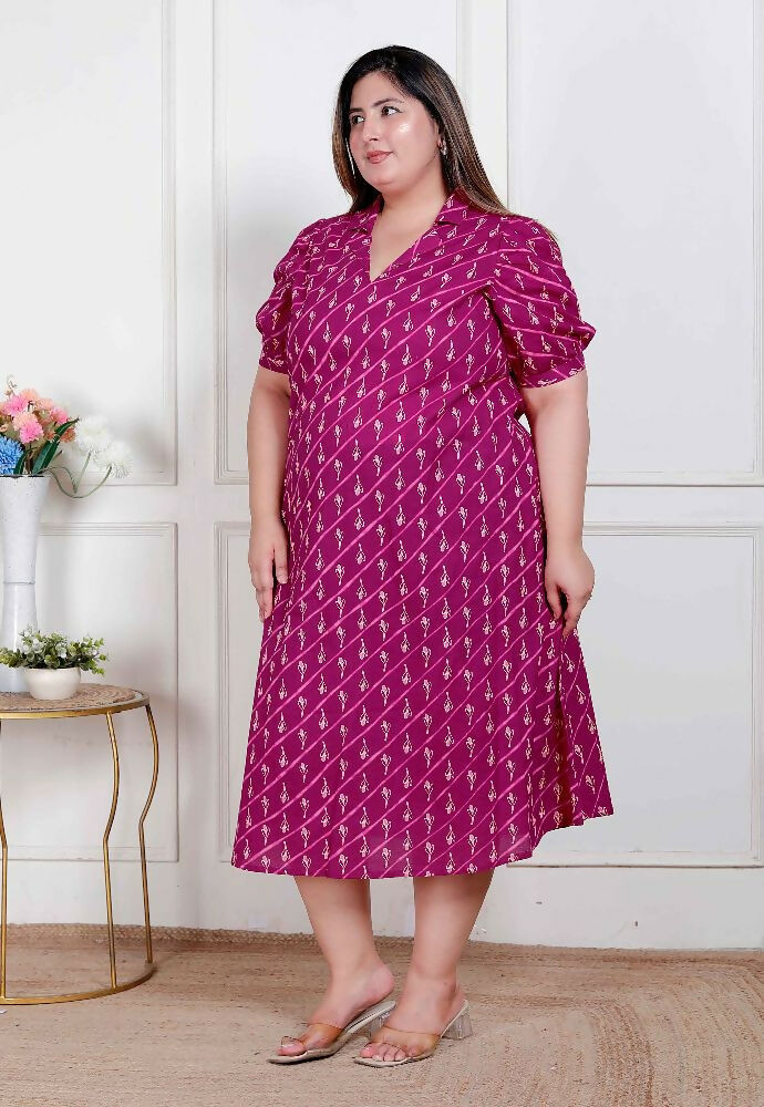 Miravan Plus Size Womens Magenta Floral Printed Cotton Dress With One Side Pocket - Distacart