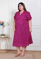 Miravan Plus Size Womens Magenta Floral Printed Cotton Dress With One Side Pocket - Distacart