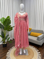 Prazu Fashion Dusty Rose Pink Fendy Silk Thread Sequence Anarkali Suit - Distacart
