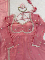 Prazu Fashion Dusty Rose Pink Fendy Silk Thread Sequence Anarkali Suit - Distacart