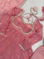 Prazu Fashion Dusty Rose Pink Fendy Silk Thread Sequence Anarkali Suit - Distacart