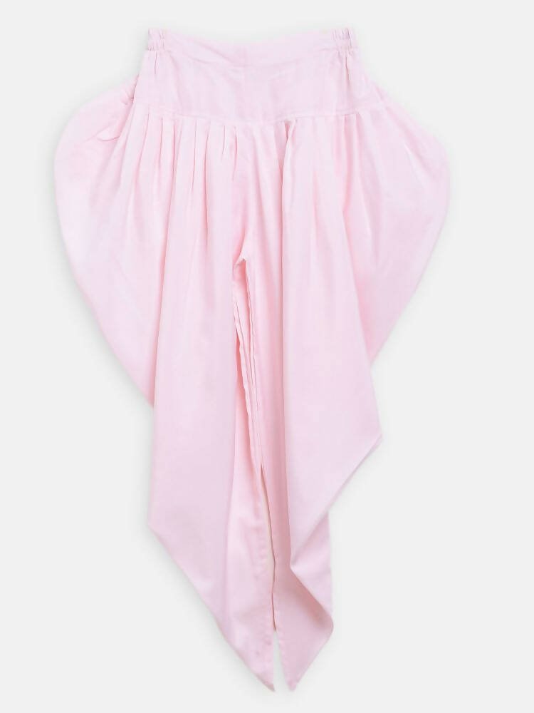Ahalyaa Pink Polysilk Floral Printed Kids Kurta Dhoti Set For Girls