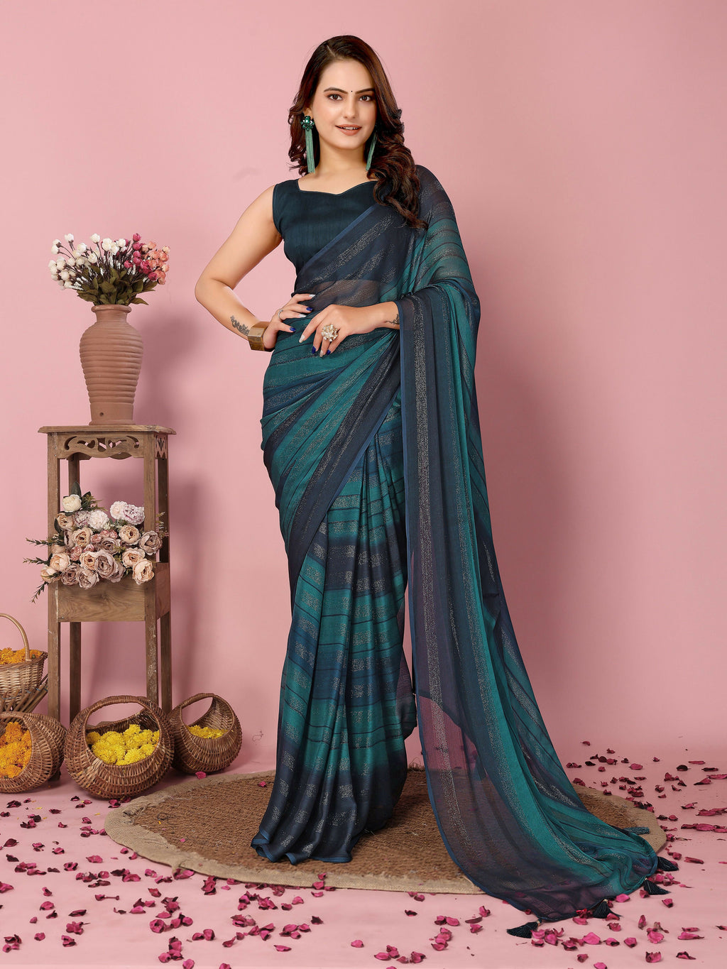 Attractive These Party Wear Ready To Wear Saree - Blue