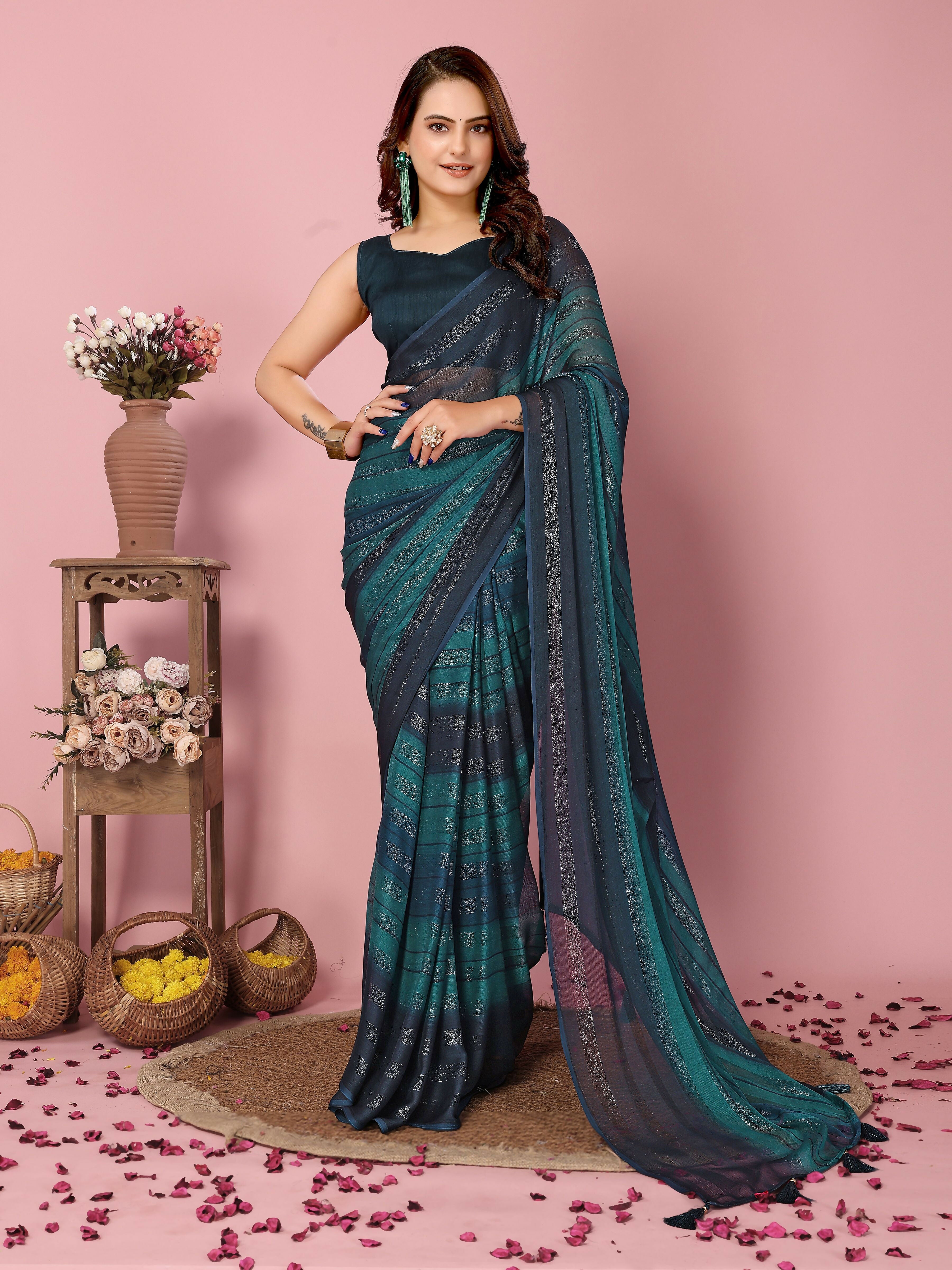 Attractive These Party Wear Ready To Wear Saree - Blue