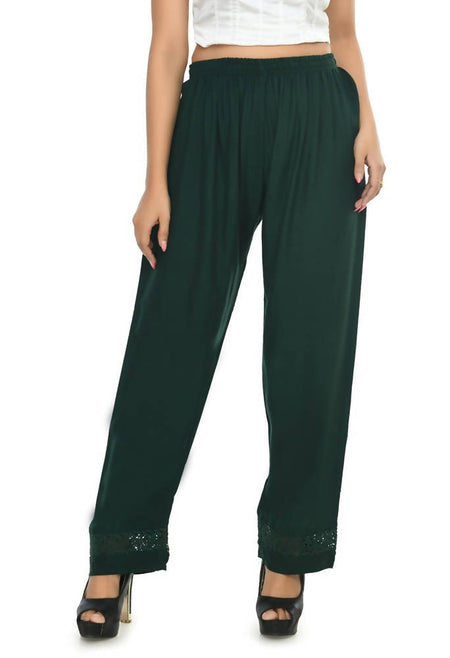 Mominos Fashion Moeza Reyon Cotton Bottle Green Straight Palazzo