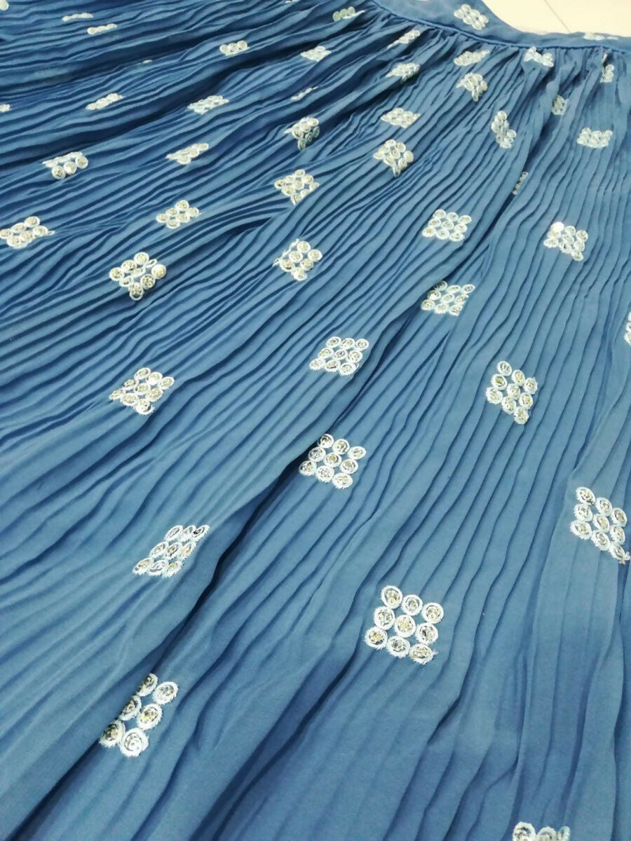 Jyoti Fashion Blue 3MM Sequence with Thread Embroidered Faux Georgette Lehenga Choli with Dupatta