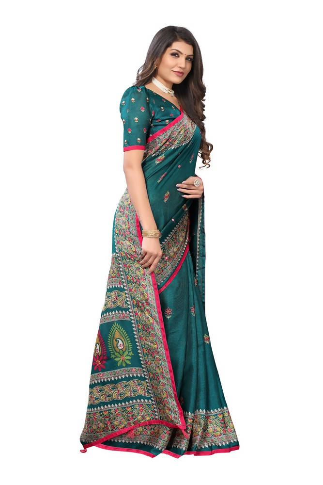 Vamika Rama Green Jute Silk Mirror Work Saree