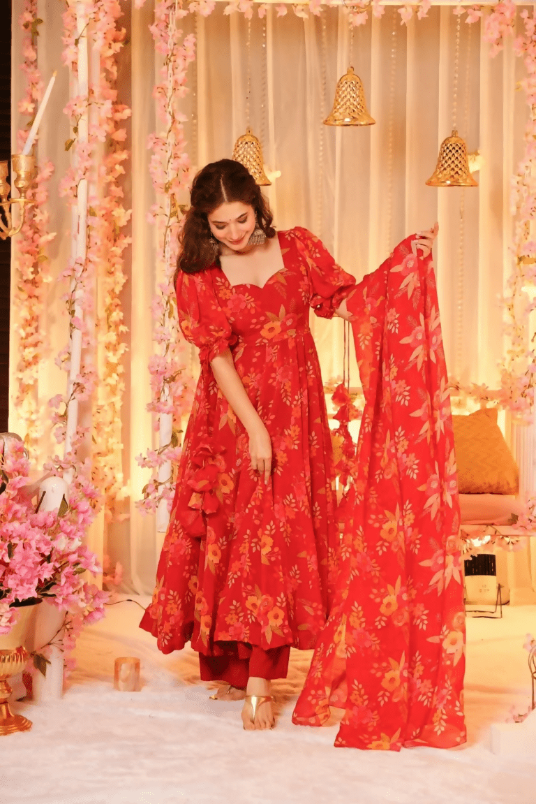 Aayaa Designer Printed Tebby Silk Suit - Multi Color