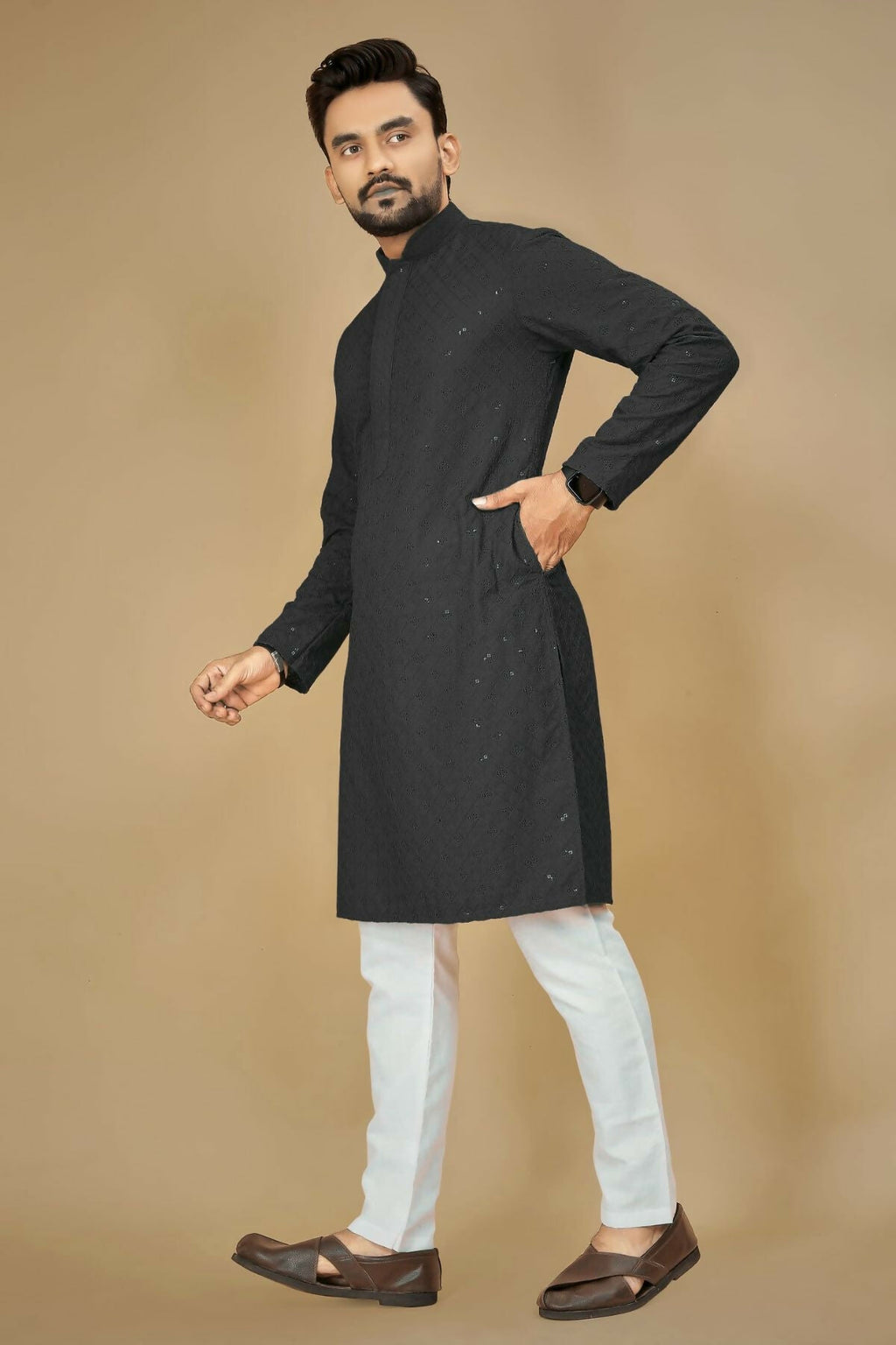 Anaita Black Embroidered Rayon Straight Kurta - Distacart