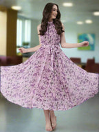 Souchii Lavender Floral Chiffon Dress -Souchii