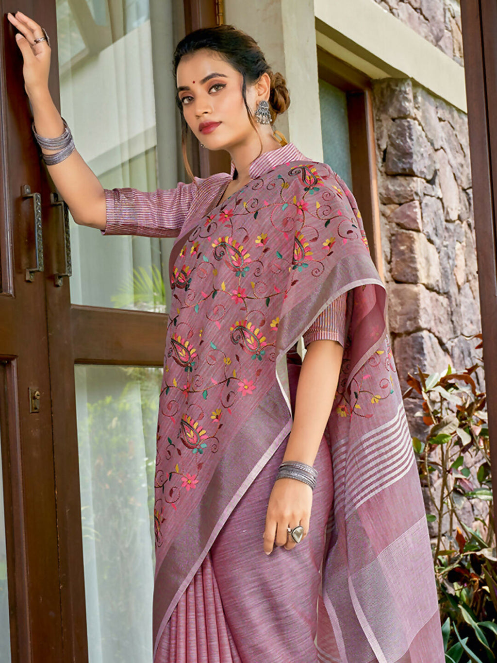 Shree Shyam Fashion Linen Purple Saree - Distacart