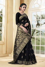 Vedant Vastram Litchi Silk Designer Banarasi Saree - Black - Distacart