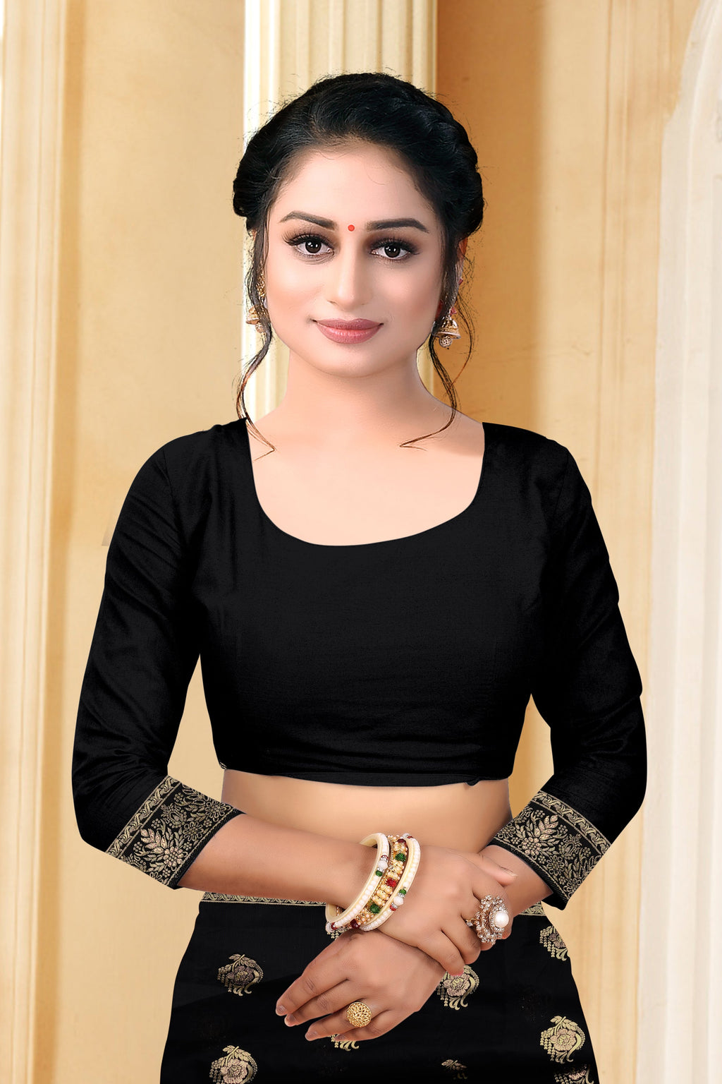 Vedant Vastram Litchi Silk Designer Banarasi Saree - Black - Distacart