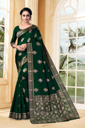 Vedant Vastram Litchi Silk Designer Banarasi Saree - Bottle Green - Distacart