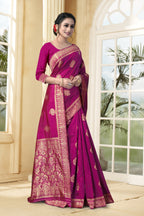 Vedant Vastram Litchi Silk Designer Banarasi Saree - Magenta - Distacart