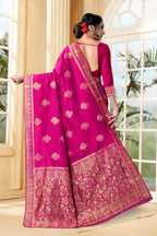 Vedant Vastram Litchi Silk Designer Banarasi Saree - Magenta - Distacart