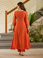 The52 Women's Gorgeous Embroidery Vichitra Silk Fabric Flared Kurta, Pant and Dupatta Set - Distacart