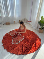 Lorenvalley Rust Faux Georgette Layer Gathering Anarkali Pant With Dupatta Set