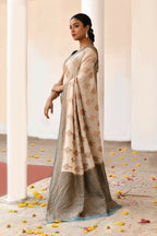 Joban Fashion Ivory Crepe Chiffon Pure Handloom Banarasi Silk Saree