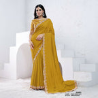 Mustard Pure Crepe Silk Moti With Hand Work Saree With Unstitched Blouse - Norita Swaraa