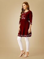Jyoti Fashion Women's Maroon Viscose Rayon Embroidered Casual Top