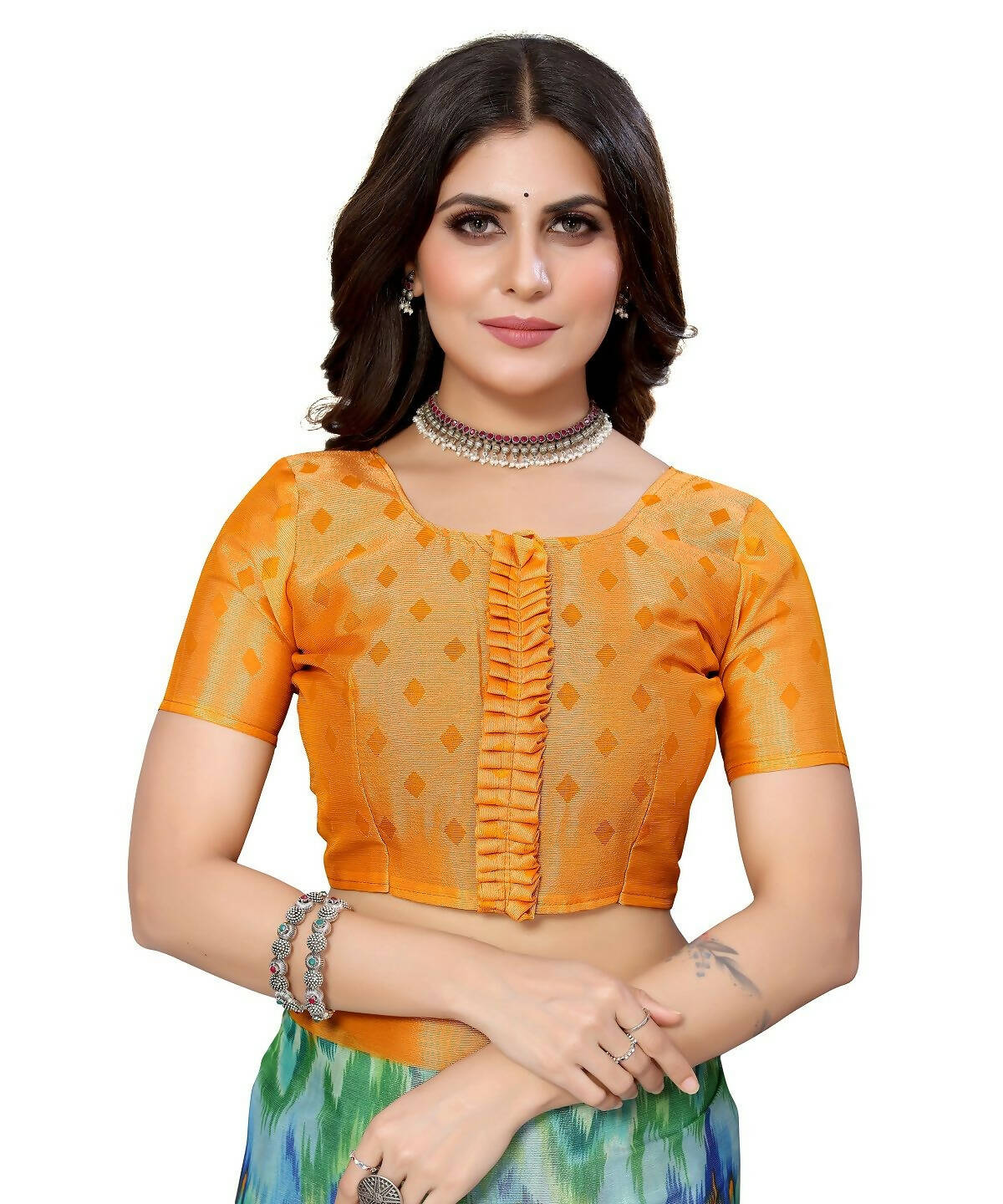 Vamika Green Chiffon Brasso Bollywood Style Woven Saree (KARUNA YELLOW) - Distacart